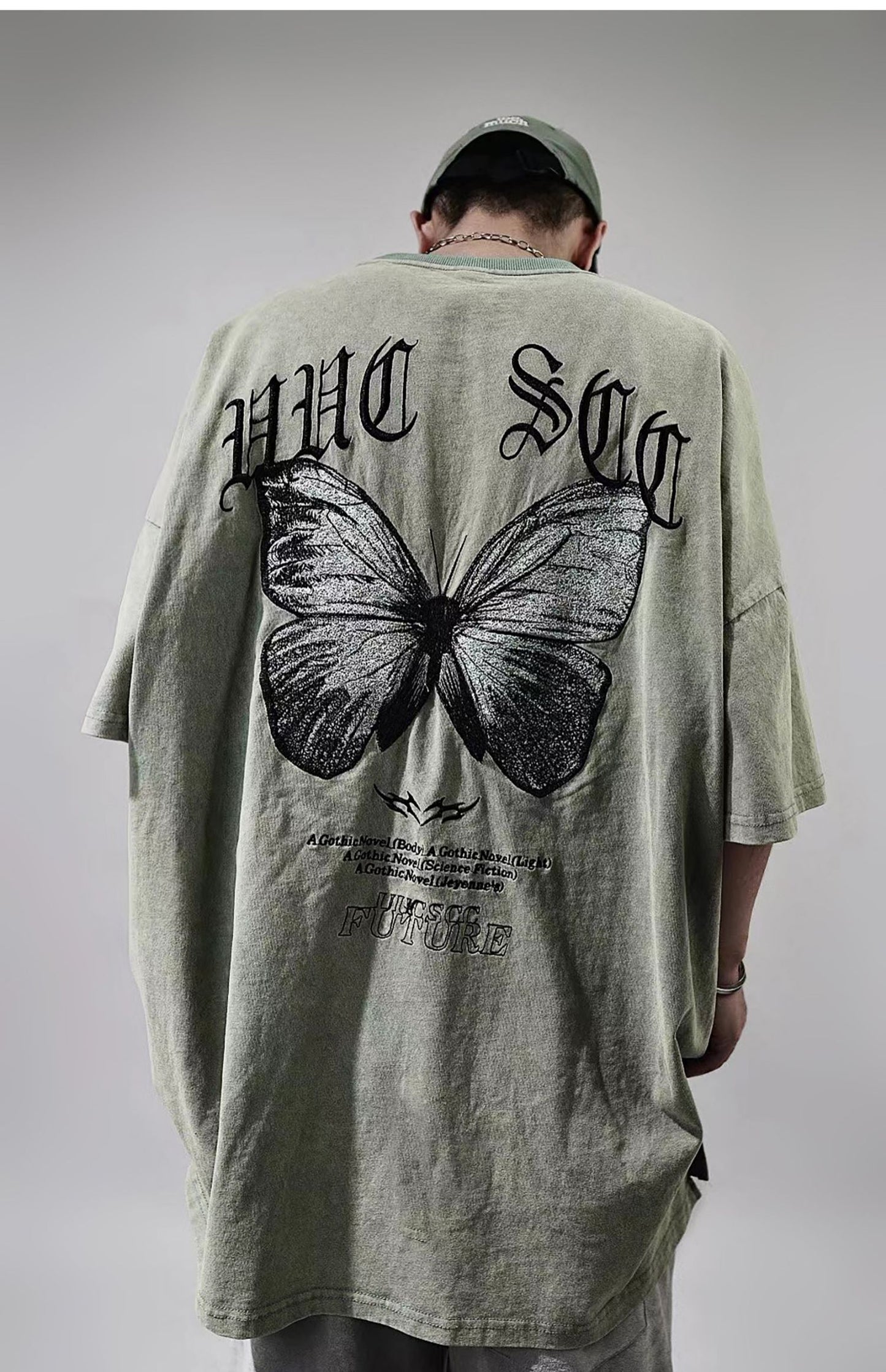 y2k Streetwear Butterfly Embroidered Vintage Washed T-Shirt