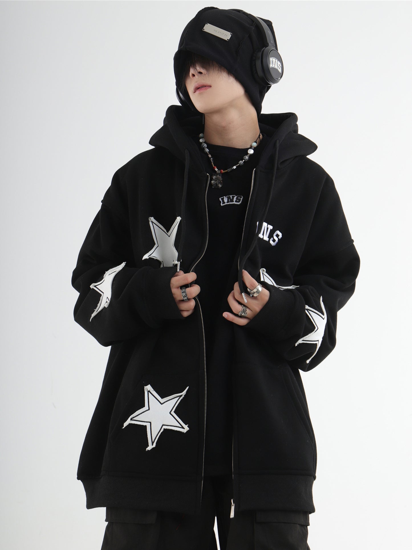 Star Patch Zip Hoodie