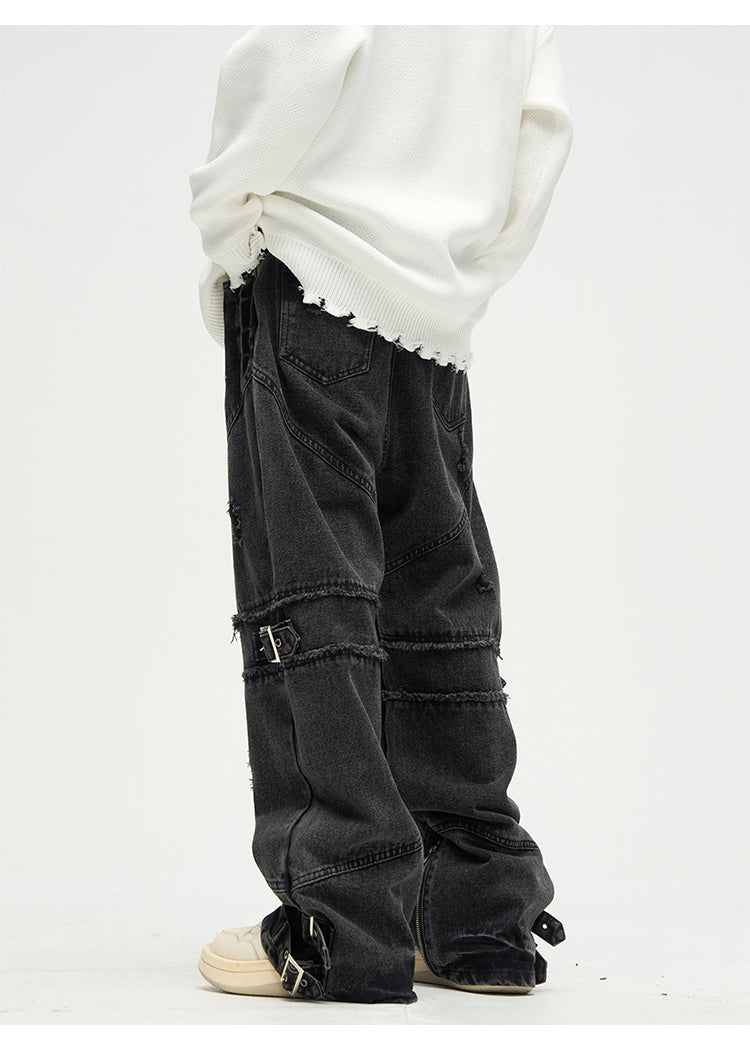 Grunge Streetwear Destroyed Buckled Baggy Jeans