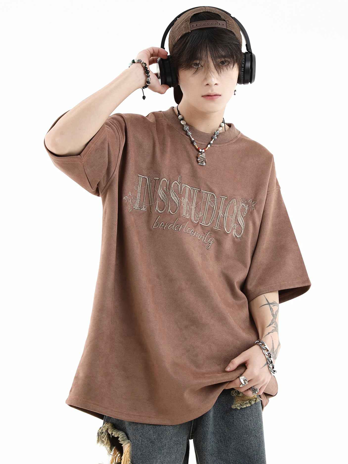 Streetwear Insstudios Sueded Embroidered Logo T-Shirt