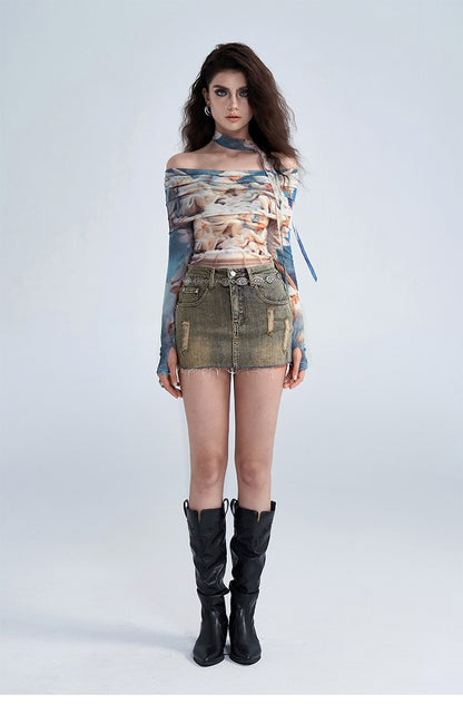 Cherub Fold Over Off Shoulder Long Sleeve Top