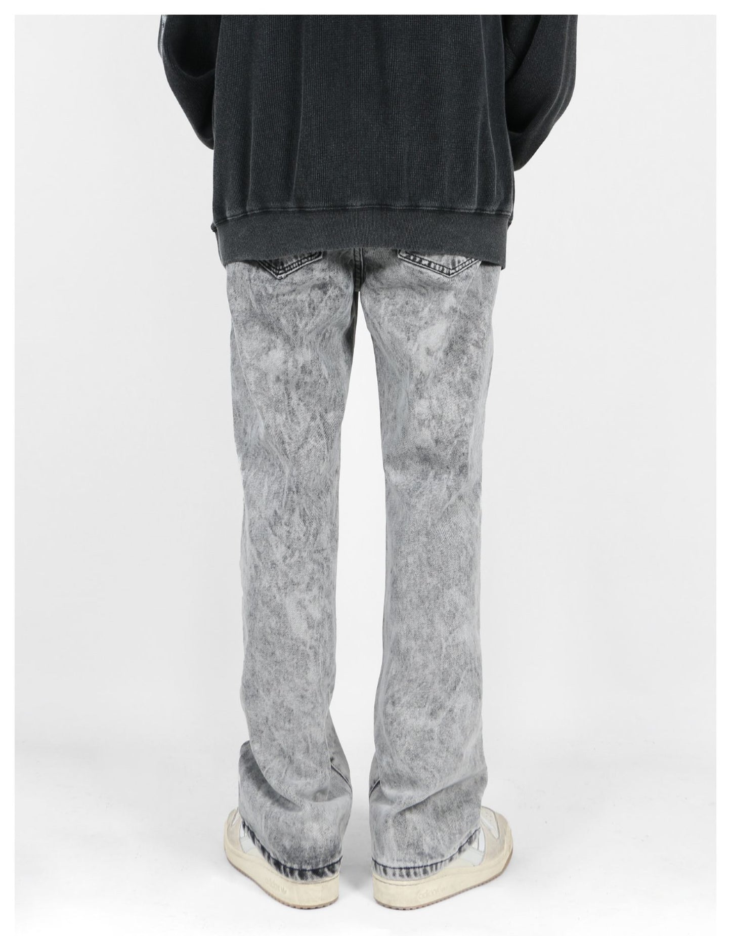 Side Zipper Acid Washed Jeans