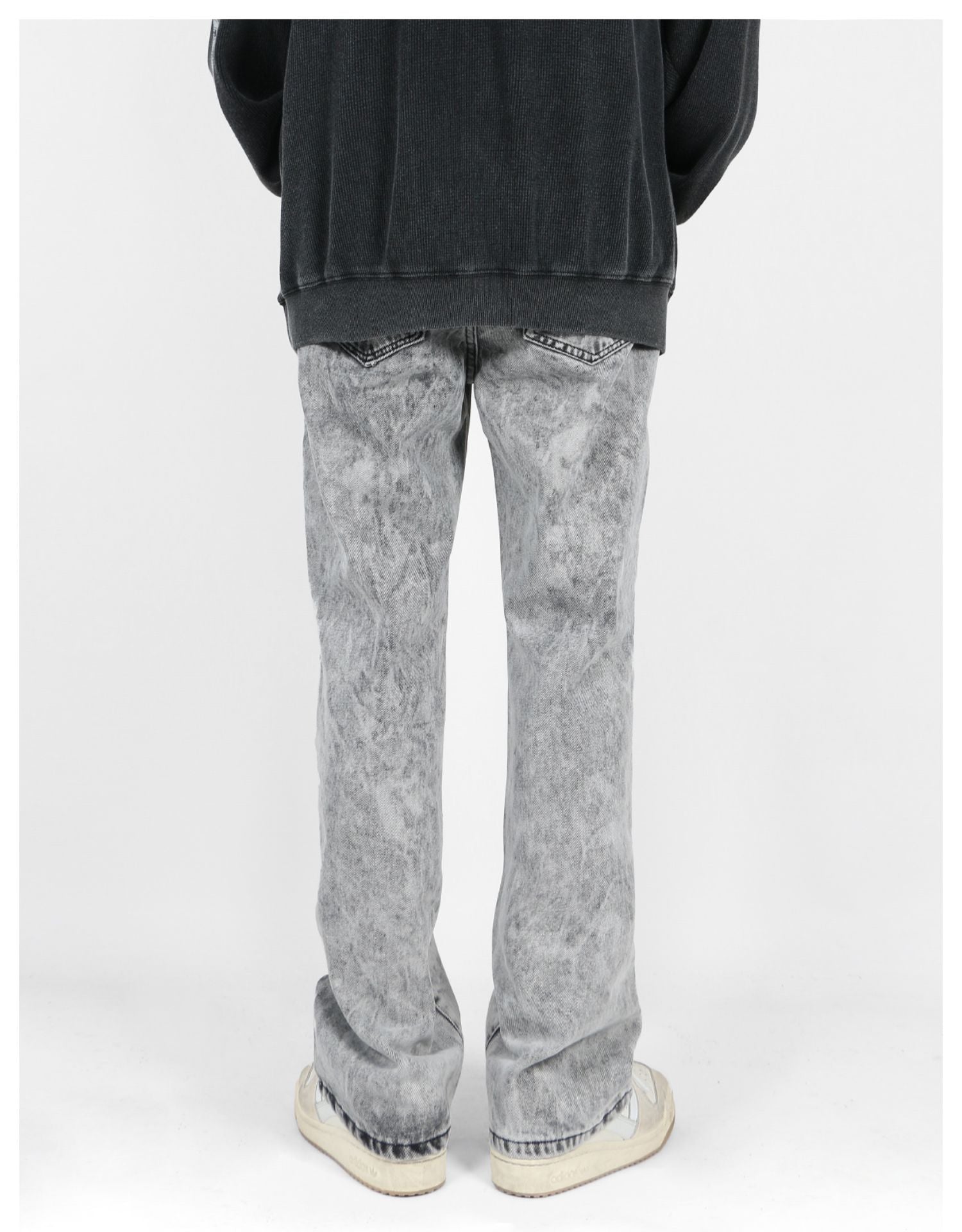 Side Zipper Acid Washed Jeans