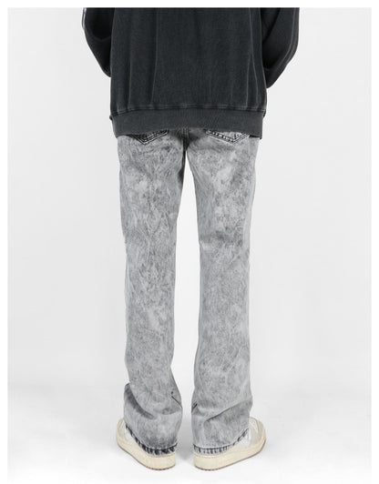 Side Zipper Acid Washed Jeans