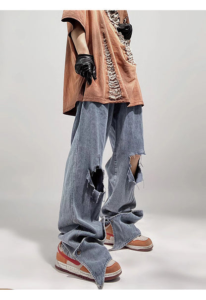 Torn + Destroyed Washed Jeans