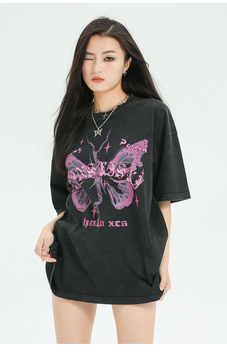 Butterfly Vintage Washed Graphic T-Shirt