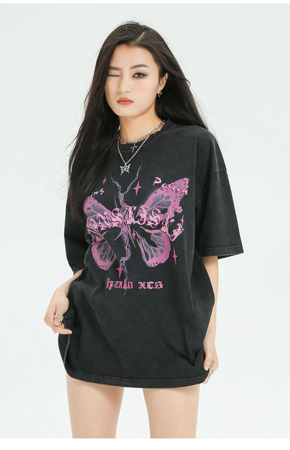 Butterfly Vintage Washed Graphic T-Shirt