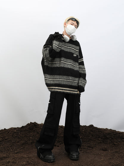 90's Grunge Striped Mohair Blend Sweater