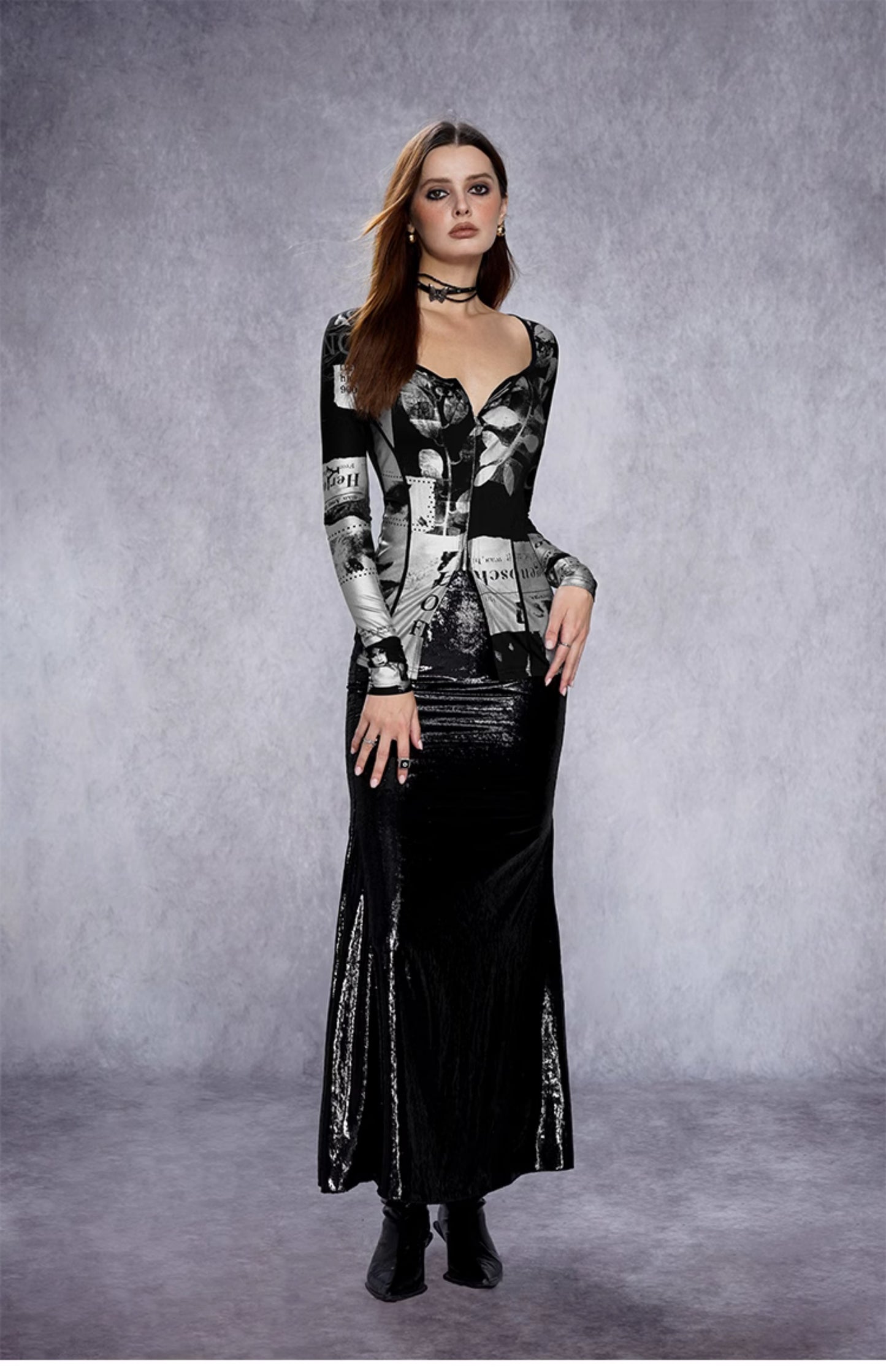 Metallic Zip Up Long Sleeve Top