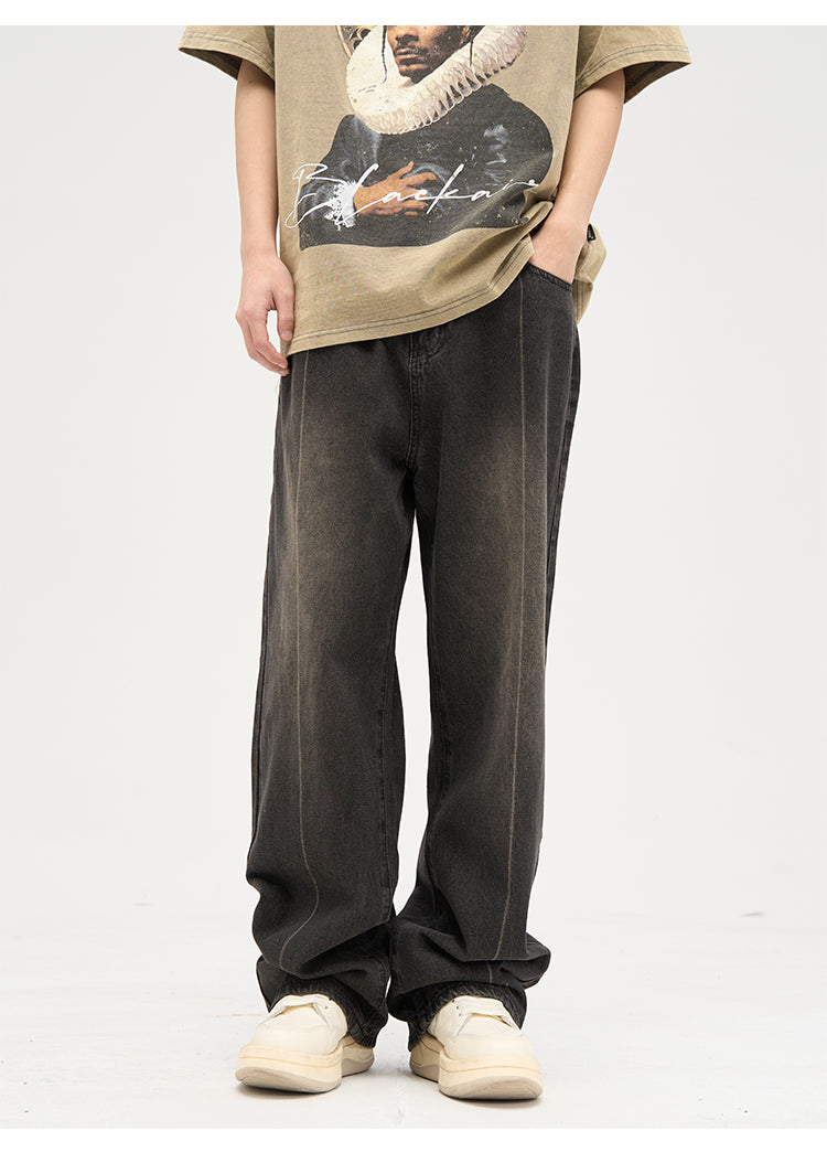 Distressed Sand Washed Baggy Jeans