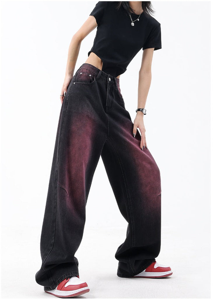 Pink Distressed Baggy Jeans