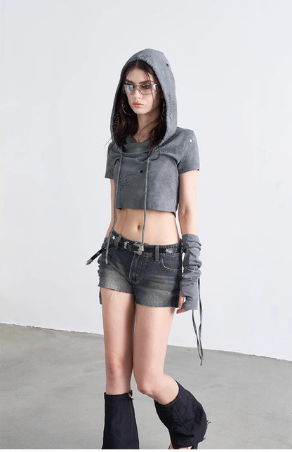 Destroyed Subversive Cropped Hoodie with Sleeves