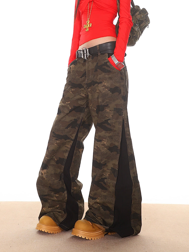 Camouflage Pants with Side Zipper Panels