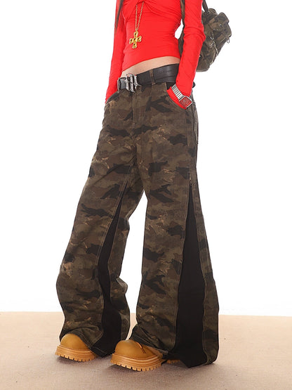 Camouflage Pants with Side Zipper Panels