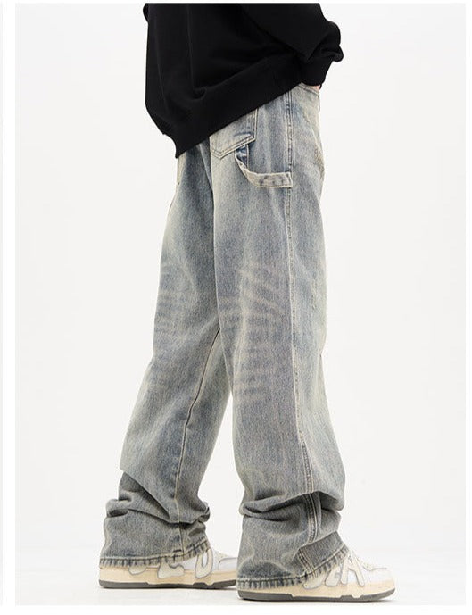 Sand Washed Loose Fit Tabbed Jeans