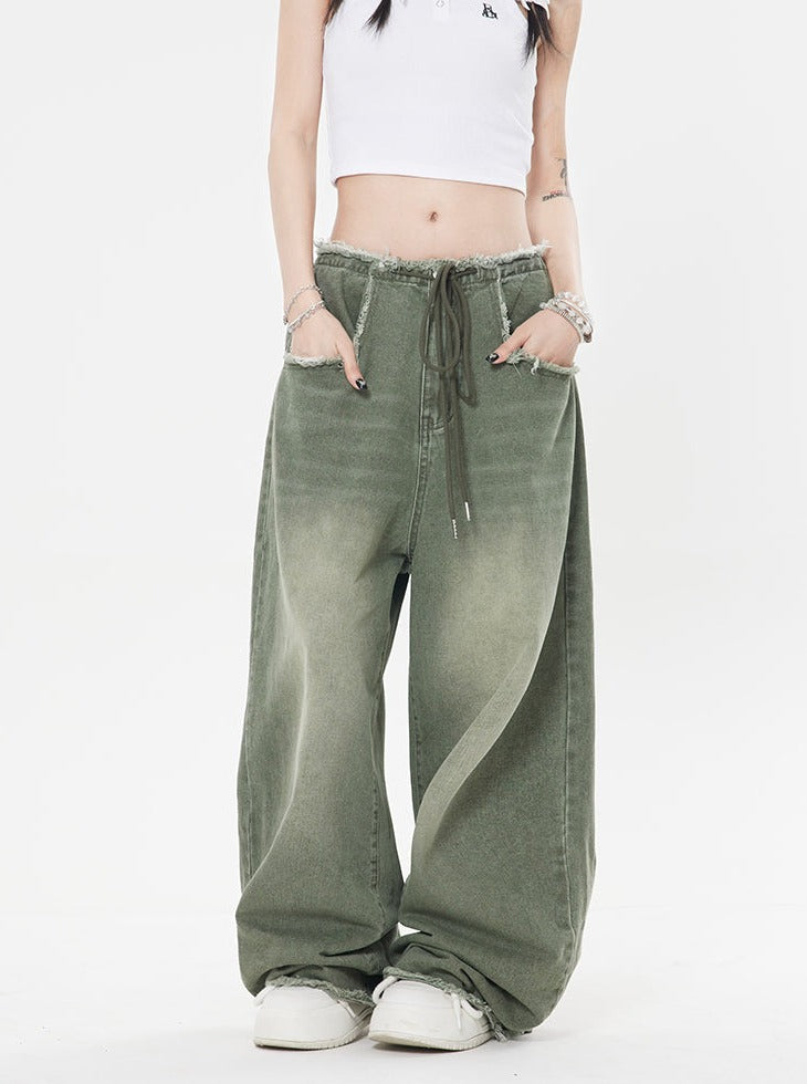 Raw Edge Wide Leg Jeans