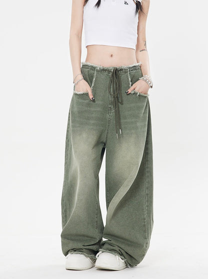 Raw Edge Wide Leg Jeans