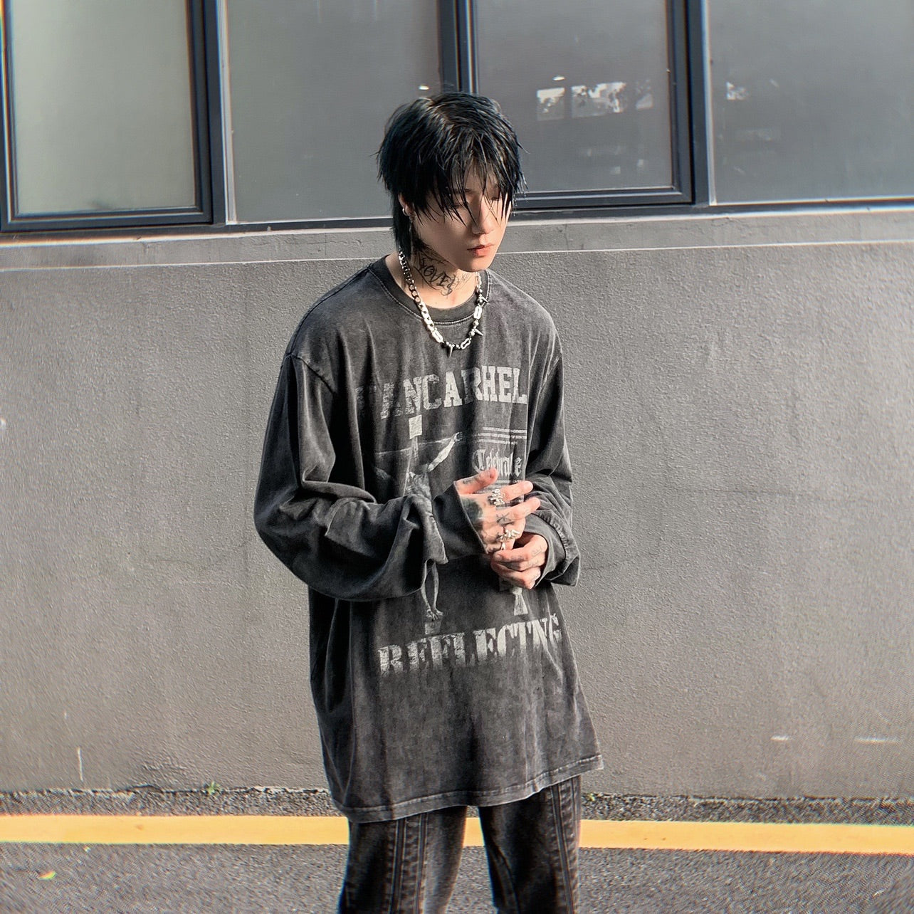 Streetwear Goth Crucified Graphic Long Sleeve Shirt