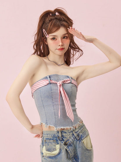 Denim Tie Tube Top