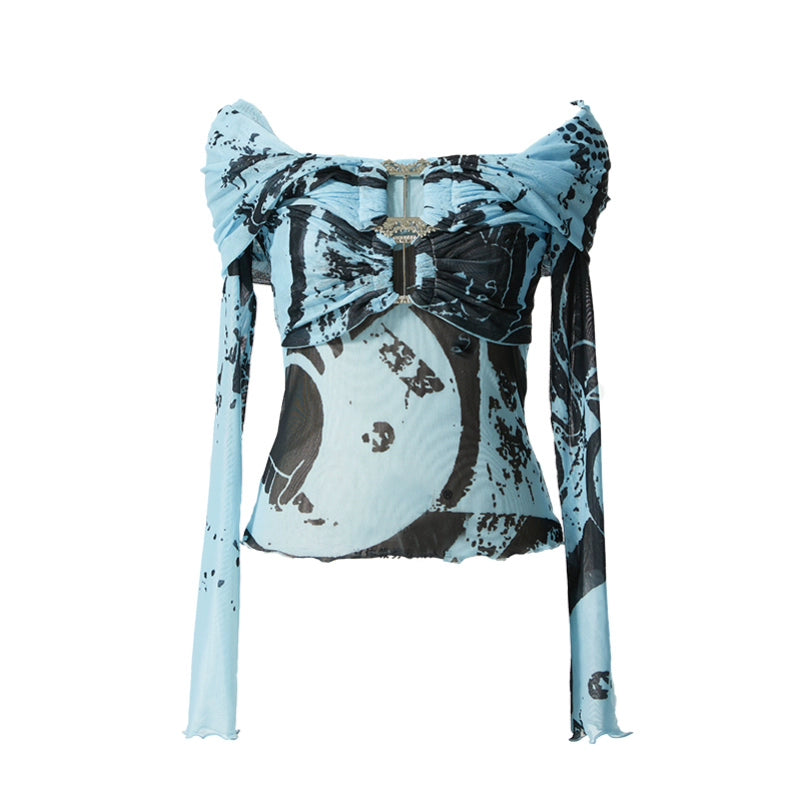 Celestial Buckle Off-Shoulder Long Sleeve Top