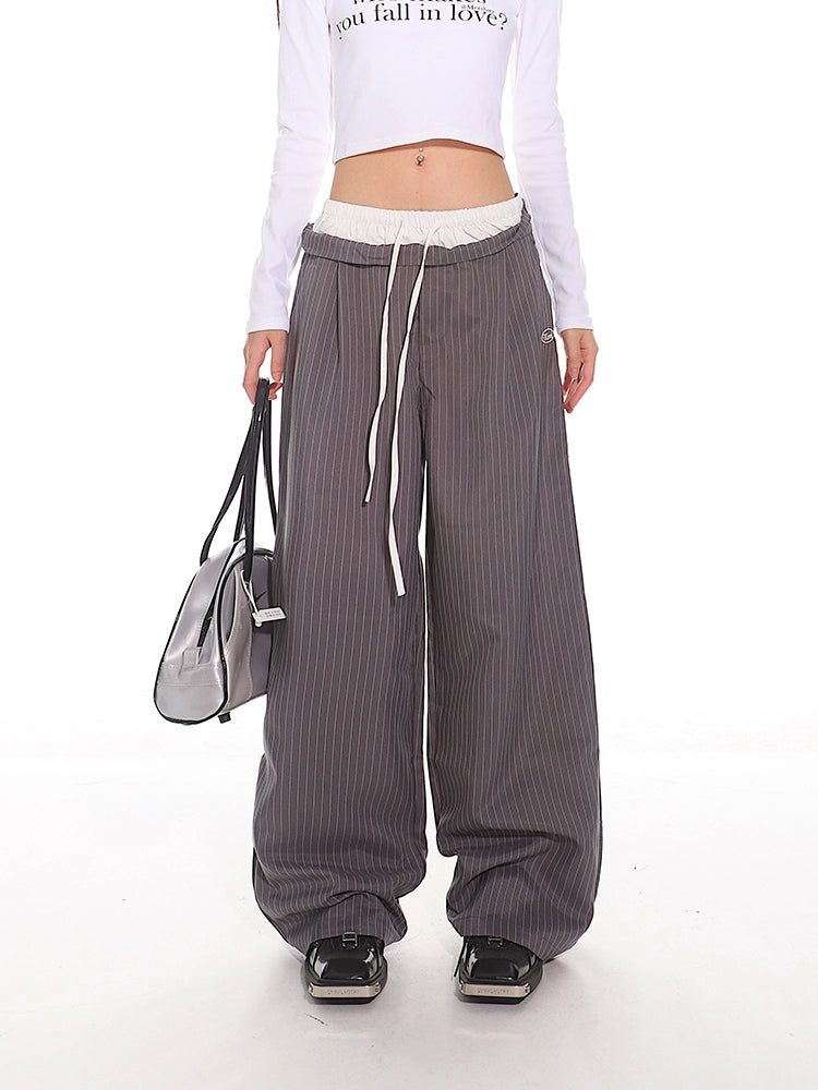 Pinstriped Wide-Leg Pants