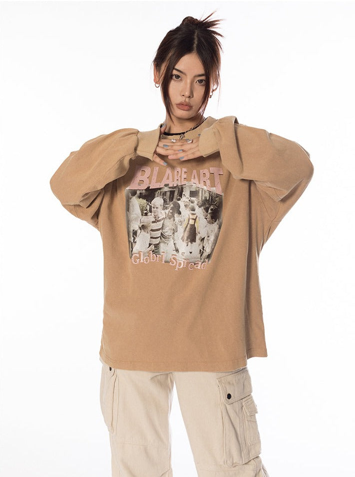 Blare Art Vintage Graphic Long Sleeve Top