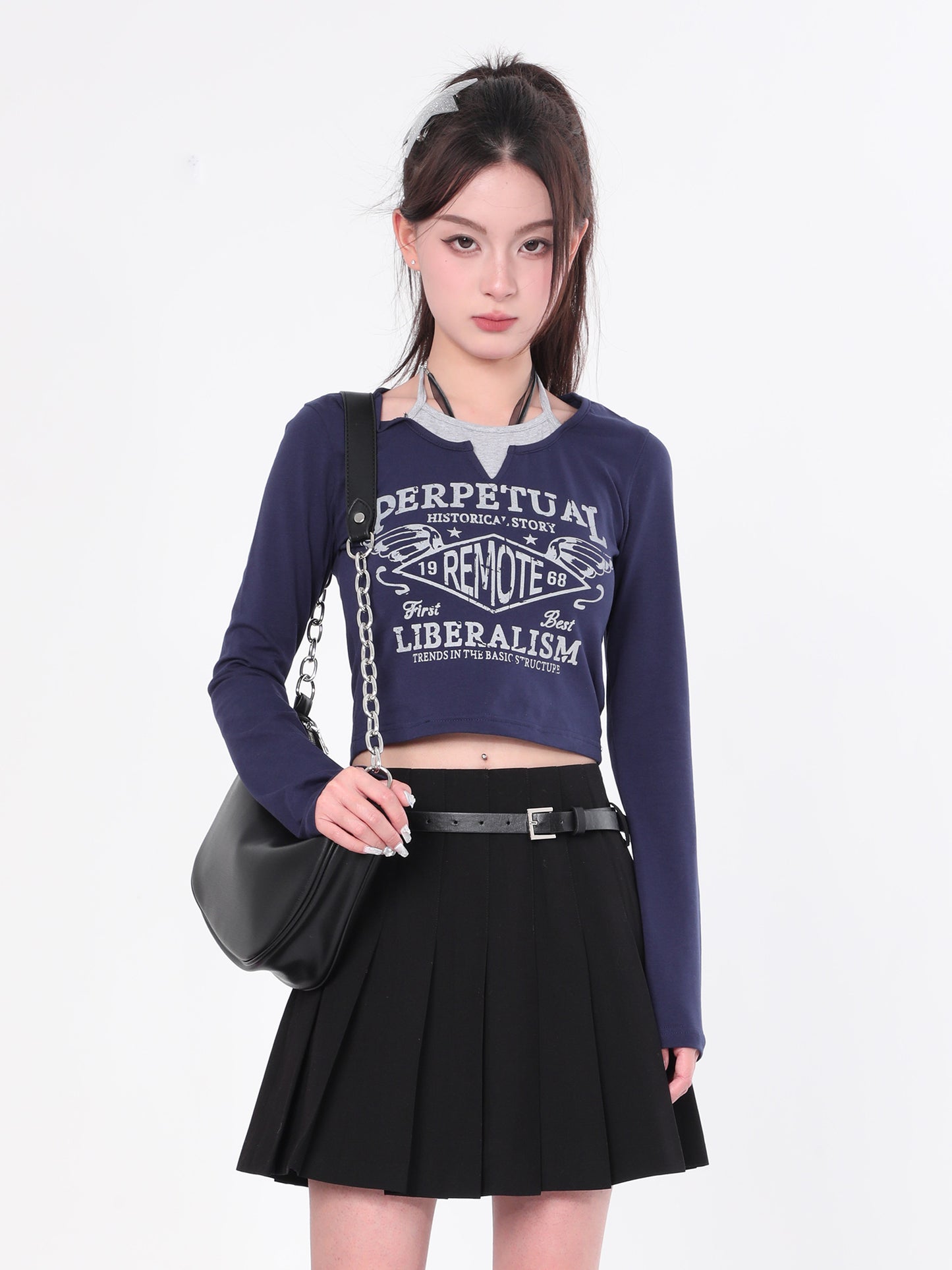 Halter Layered Long Sleeve Top