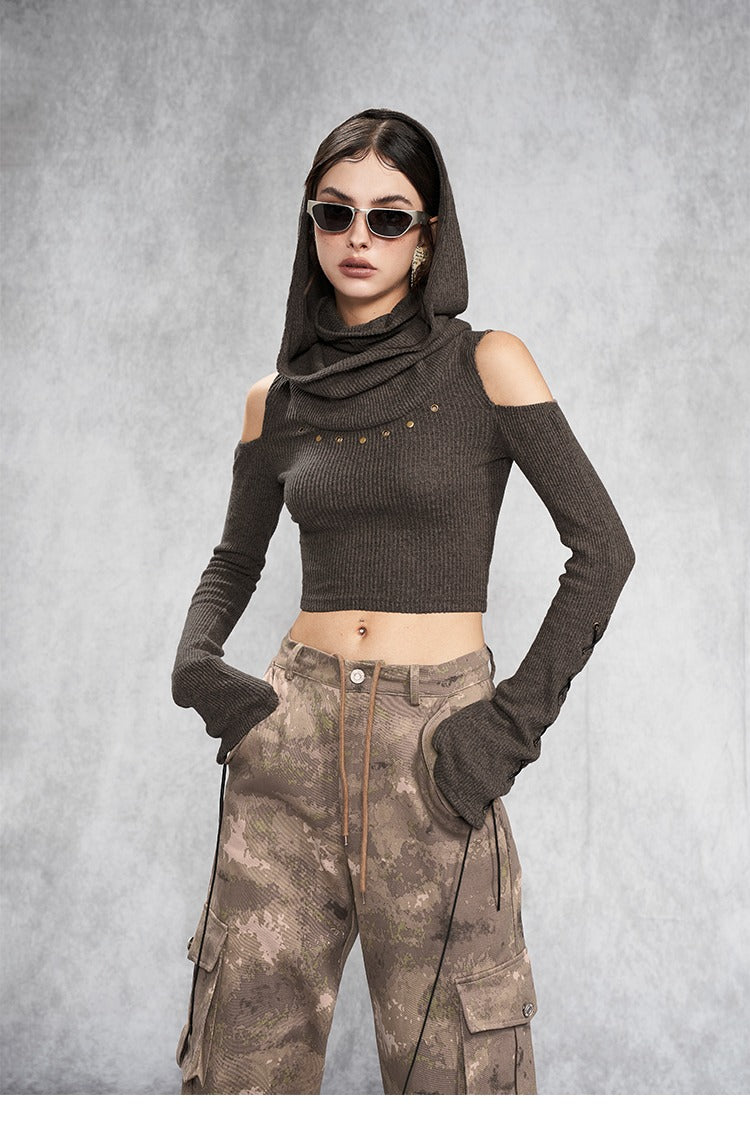 Hooded Cutout Long Sleeve Top