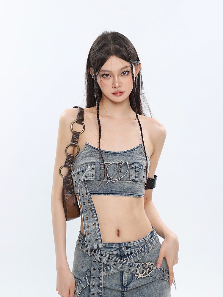 Buckle Denim Tube Top