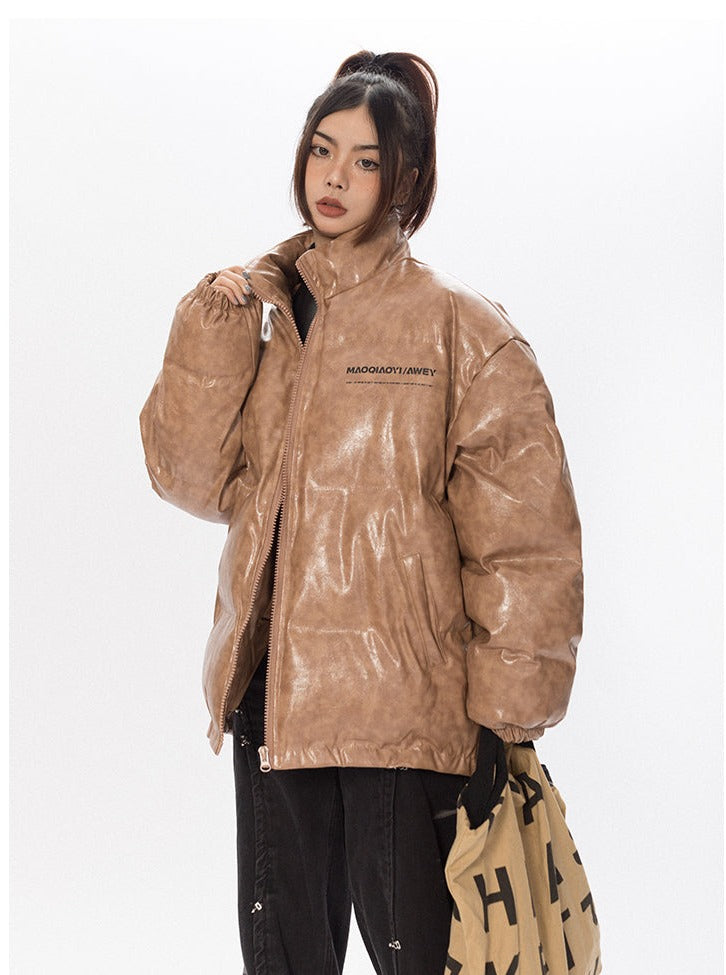 Faux Leather Puffer Jacket