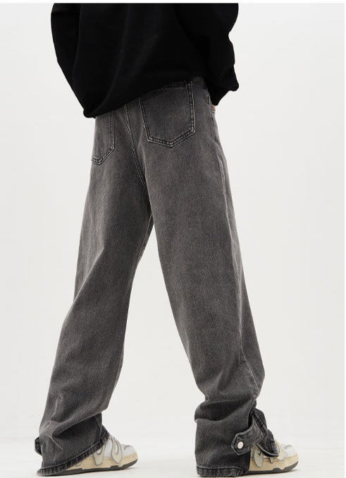Snap Tab Zipper Ankle Loose Fit Jeans