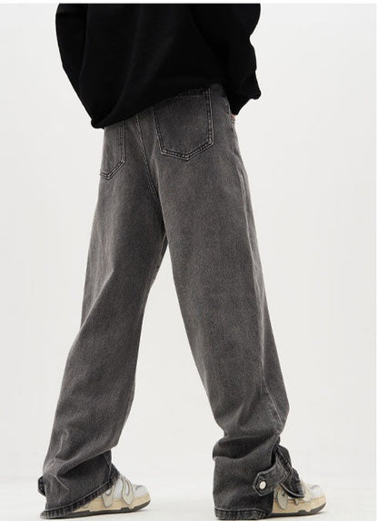 Snap Tab Zipper Ankle Loose Fit Jeans