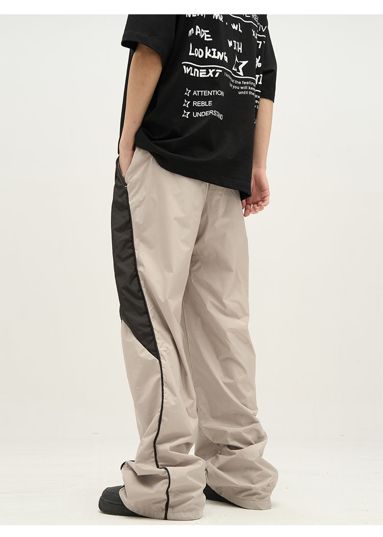 tan Contrast Wide Leg Track Pants