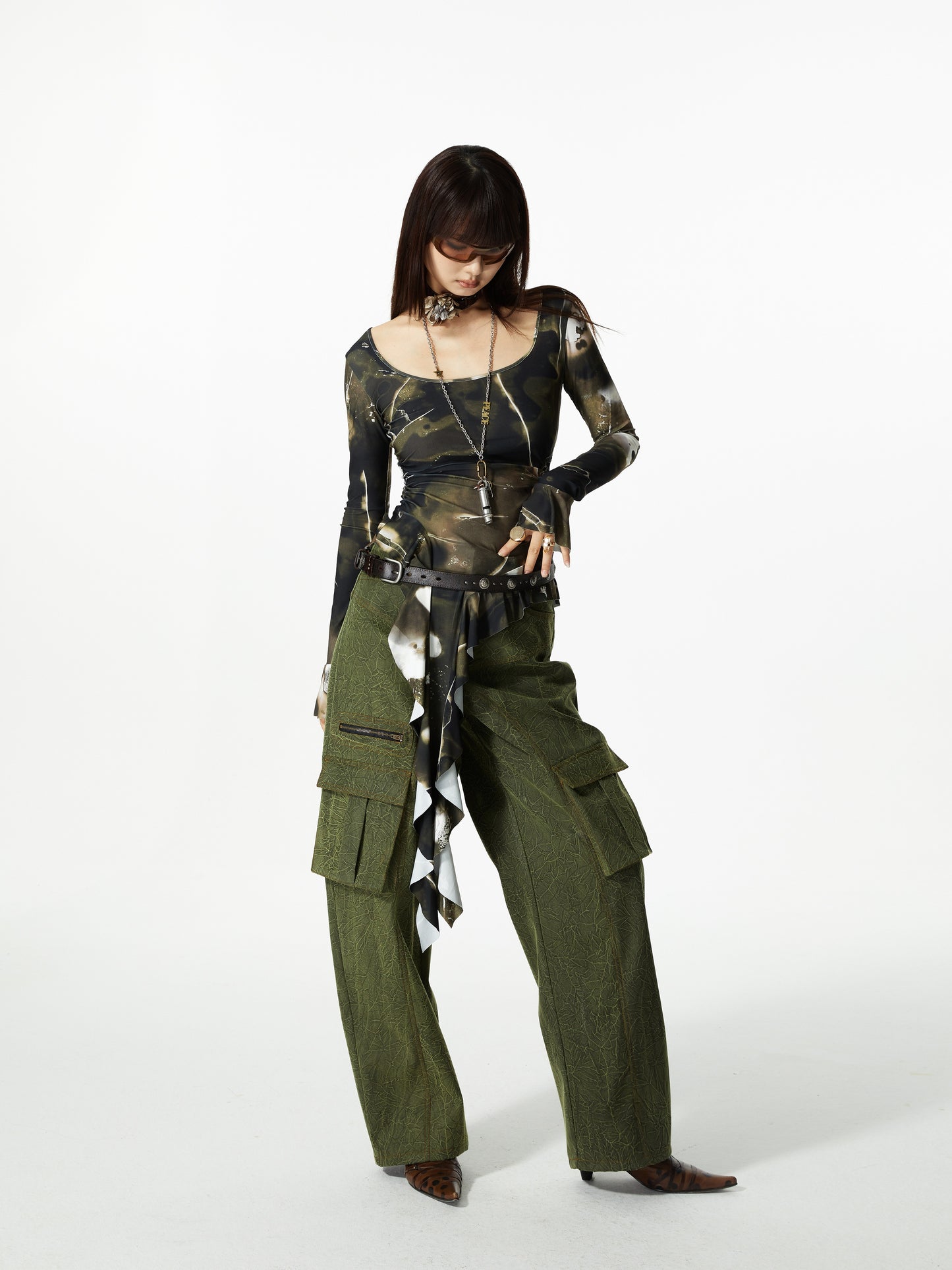 Olive Cascade Long Sleeve Top