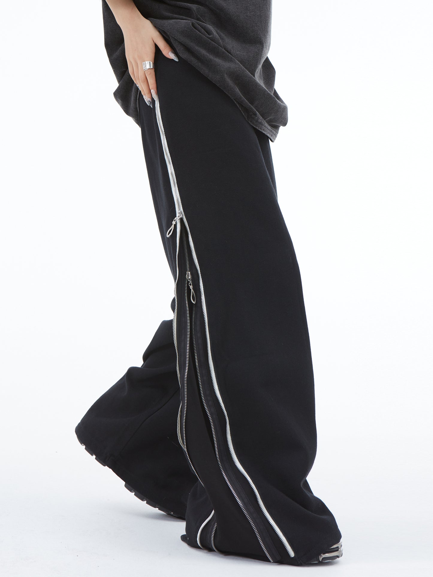 Zipper Wide Leg Jeans