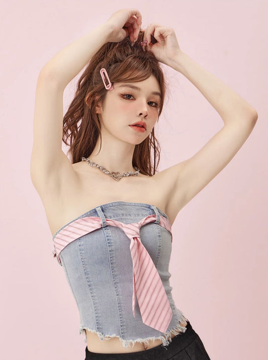 Denim Tie Tube Top