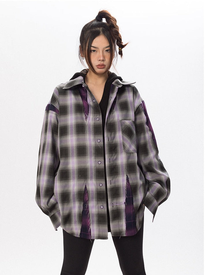 Deconstructed Purple Plaid Shirt