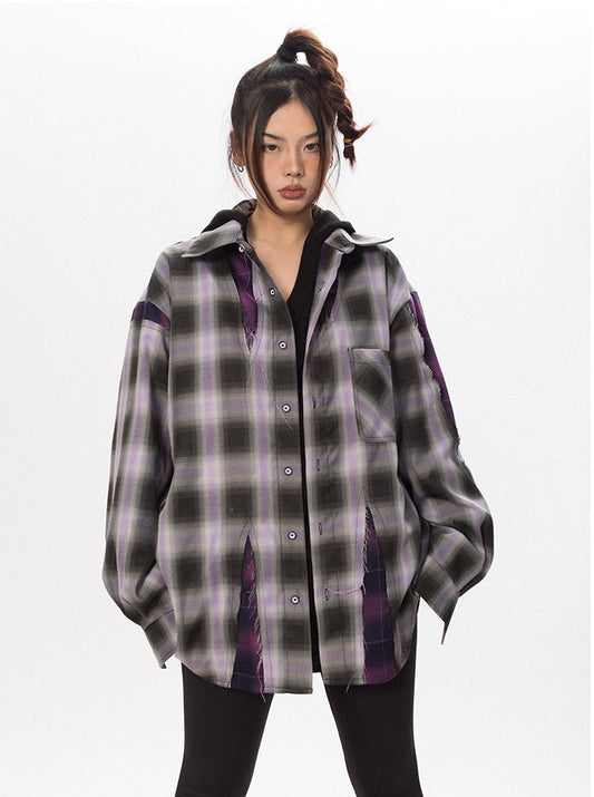 Deconstructed Purple Plaid Shirt