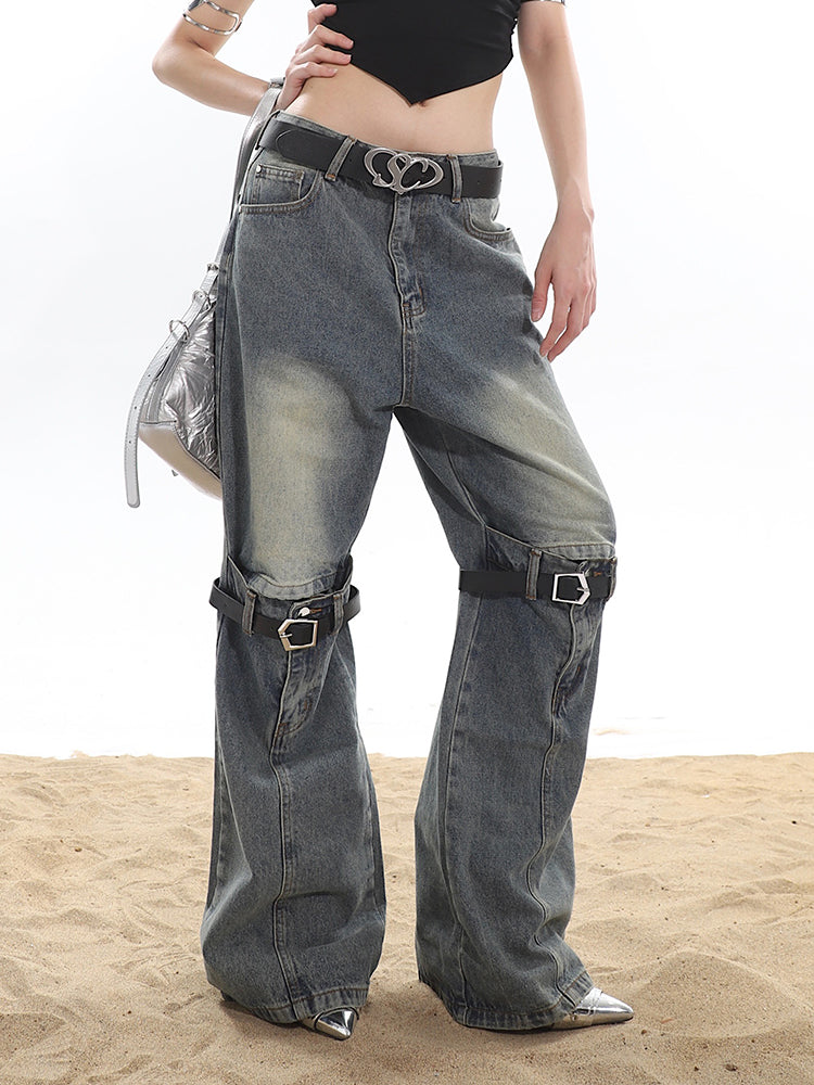 Buckle Knee Distressed Jeans