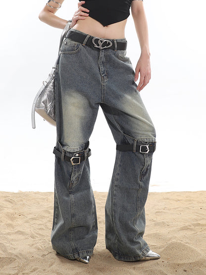 Buckle Knee Distressed Jeans