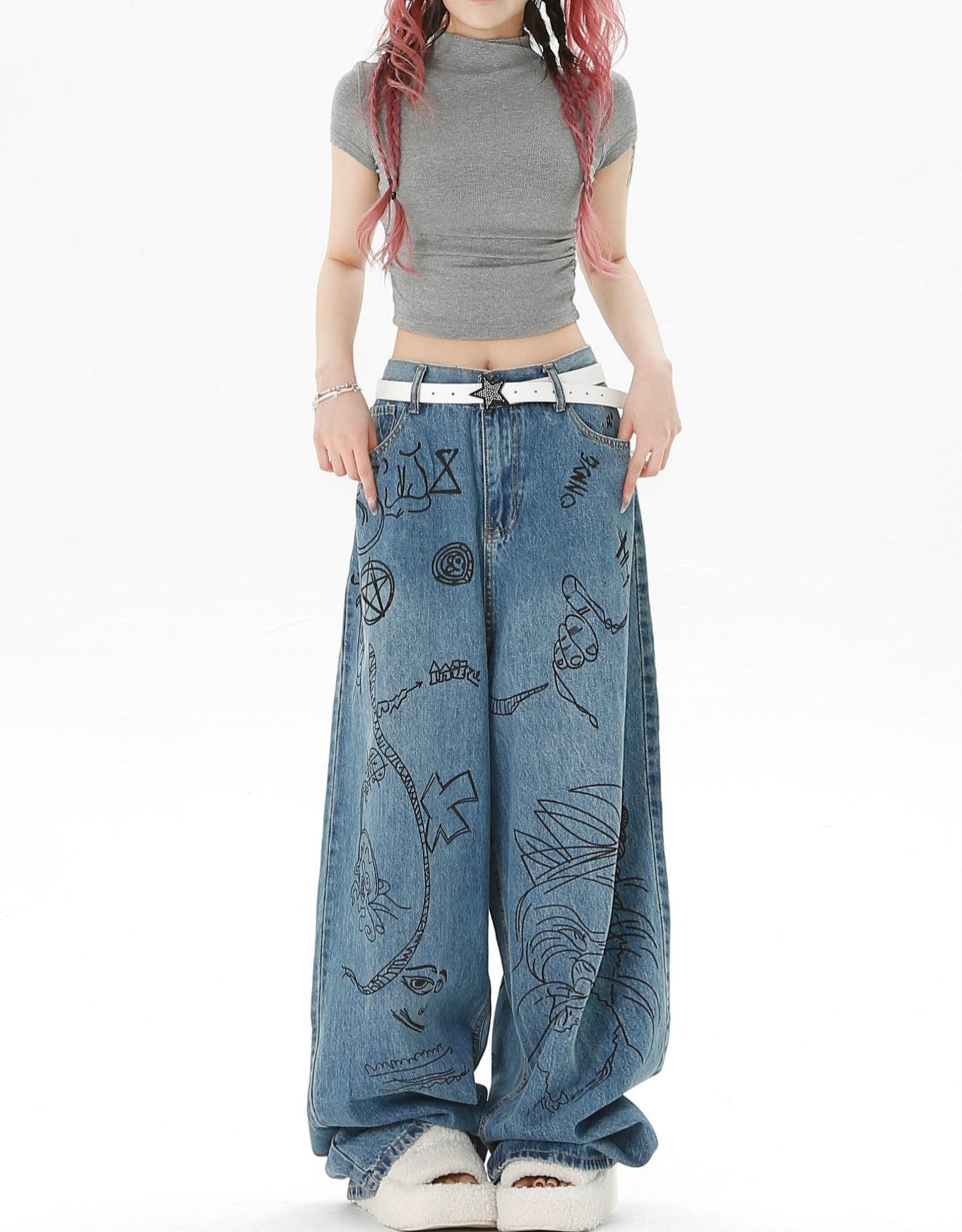Doodle Washed Baggy Jeans