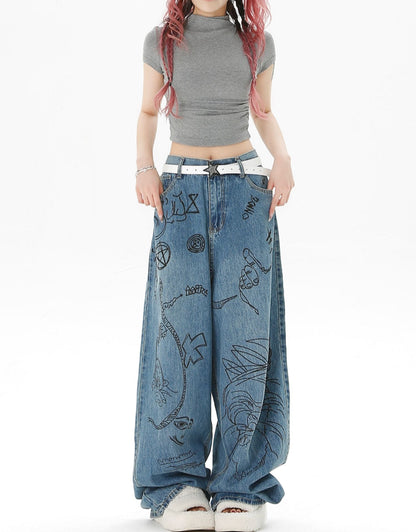 Doodle Washed Baggy Jeans