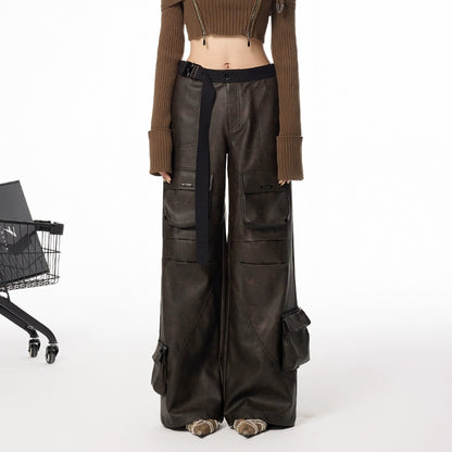 Wide Leg Faux Leather 3D Pocket Pants