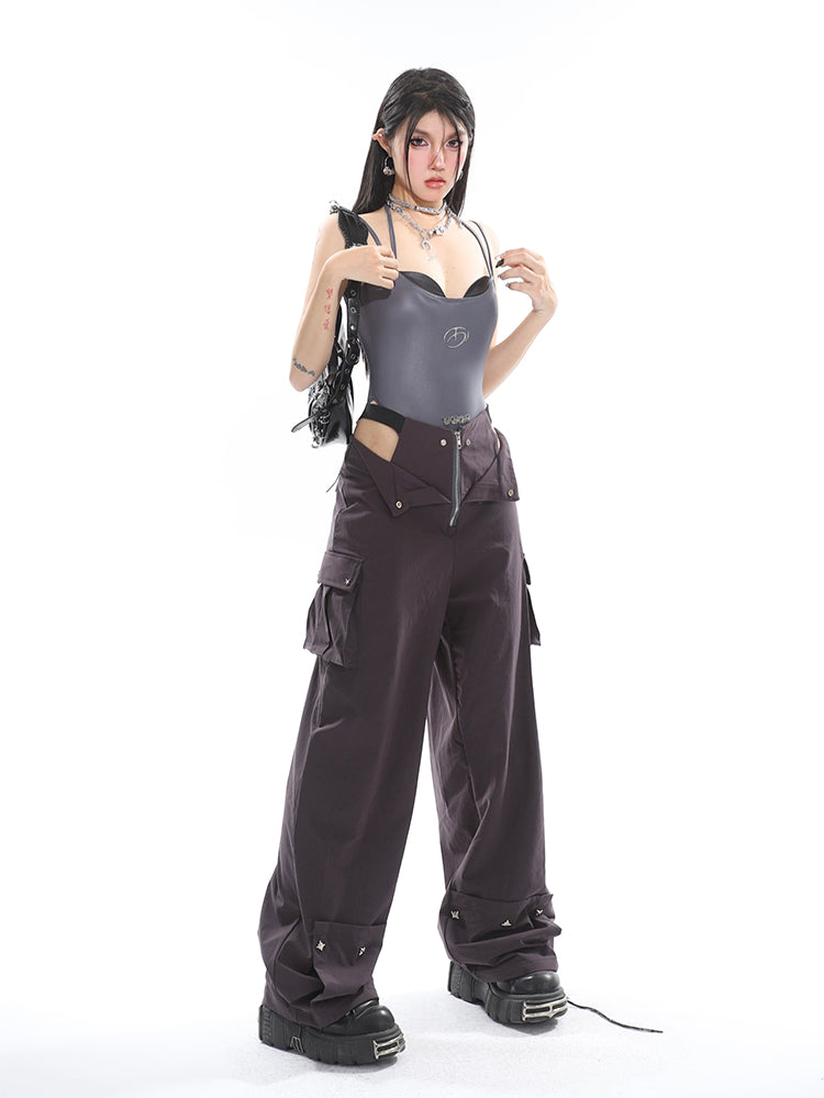 Hip Cutout Studded Cargo Pants