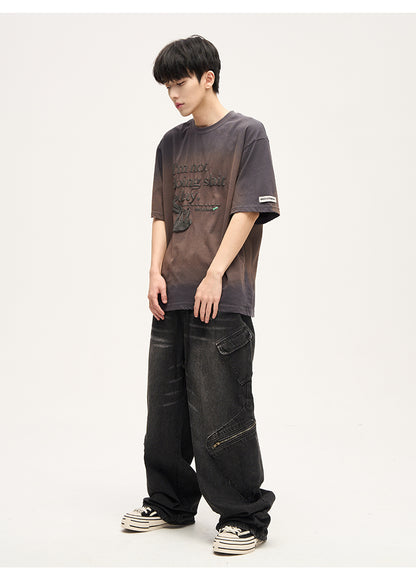 Distressed Drawstring Wide Leg Cargo Jeans