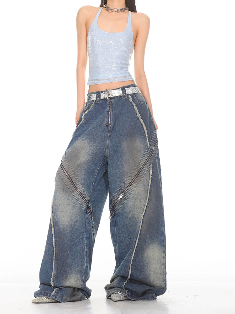 Zip Ultra Wide Leg Denim Jeans