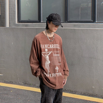 Streetwear Grunge Crucified Graphic Long Sleeve Shirt