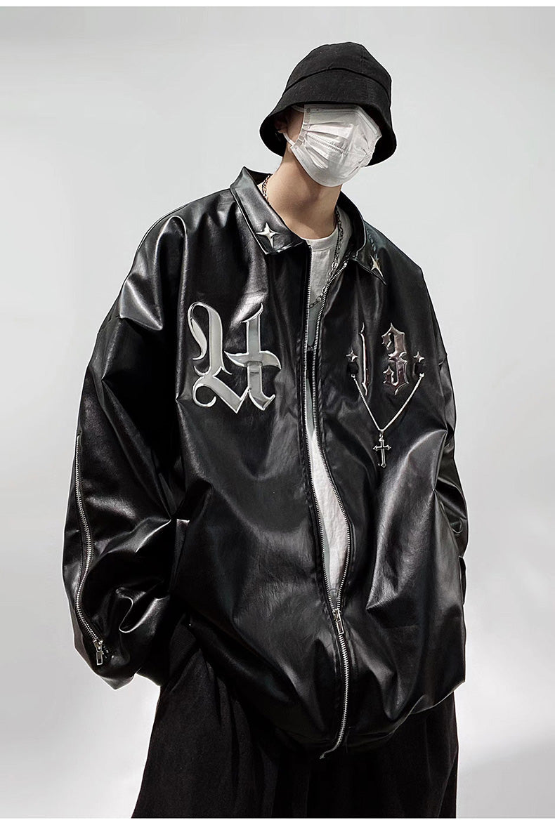 Faux Leather Bomber Jacket