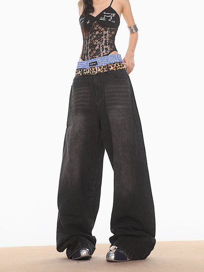 Ultra Baggy Denim Pants with Faux Boxers
