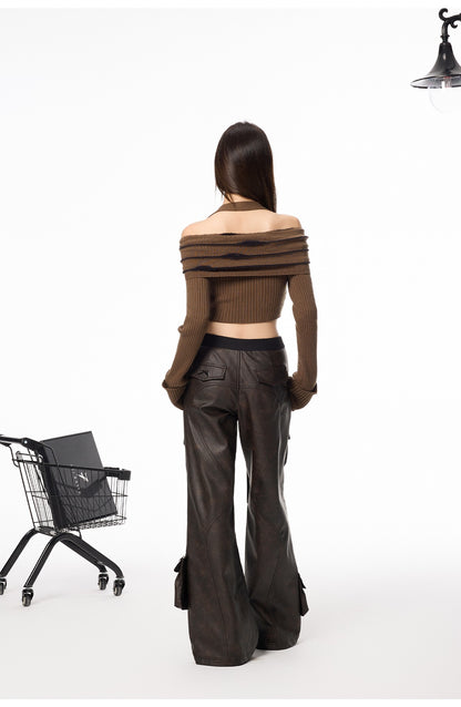 Wide Leg Faux Leather 3D Pocket Pants